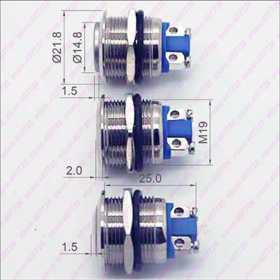 50 шт., 19 мм, рожок для запуска питания, кнопочный, мгновенный, самоотстегивающийся, металлический кнопочный переключатель, без пайки, с винтом, сделай сам, 250 В/3 А