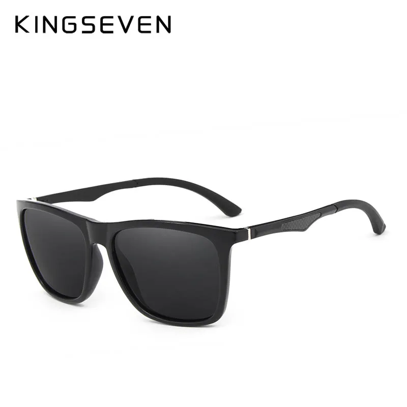 KINGSEVEN, алюминиево-магниевые мужские солнцезащитные очки, поляризованные мужские зеркальные очки с покрытием, мужские очки, аксессуары для мужчин 7536 - Цвет линз: C01 Bright Black