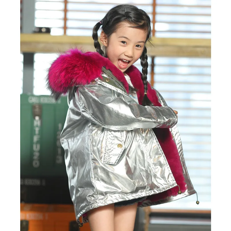 JKP/зимнее меховое пальто для девочек, пальто с кроличьим мехом, Детская куртка, Детское пальто с лисьим мехом, плотное теплое пальто для мальчиков, большие размеры - Цвет: L