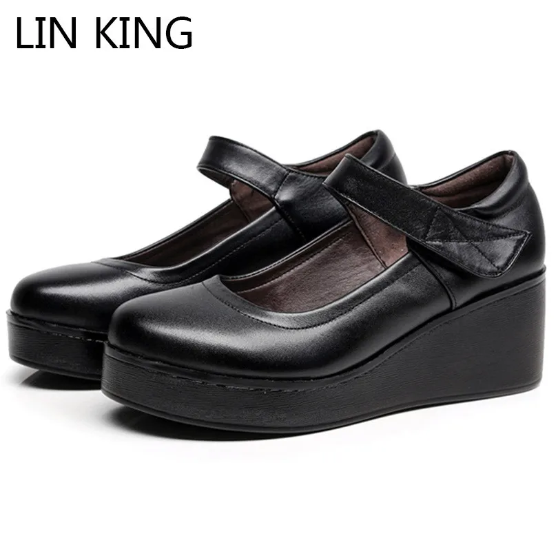 LIN KING Classic Thick Sole Women Pumps Wedges High Heel Shoes Height