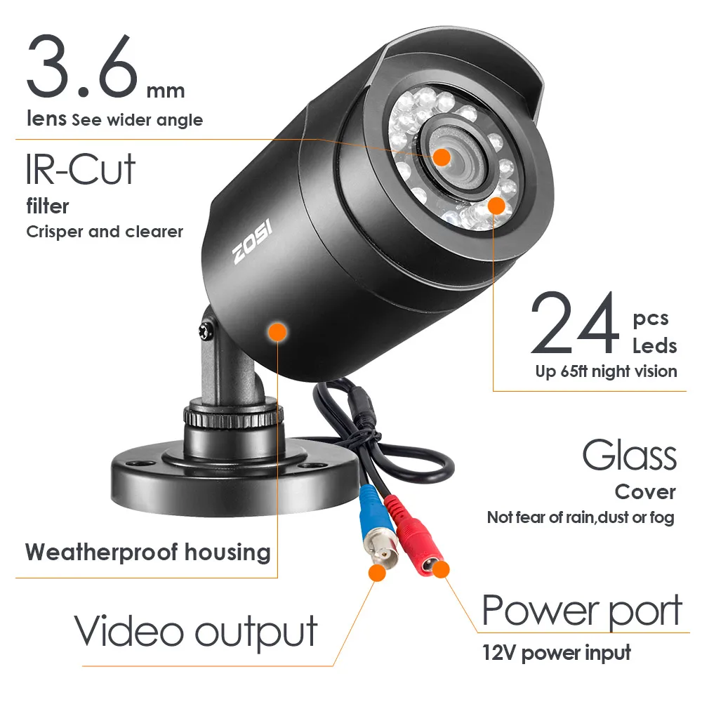 Buy ZOSI 4pcs lot 720p 1080p HD TVI CCTV Security Camera ,65ft Night Vision ,Outdoor Whetherproof Surveillance Camera Kit