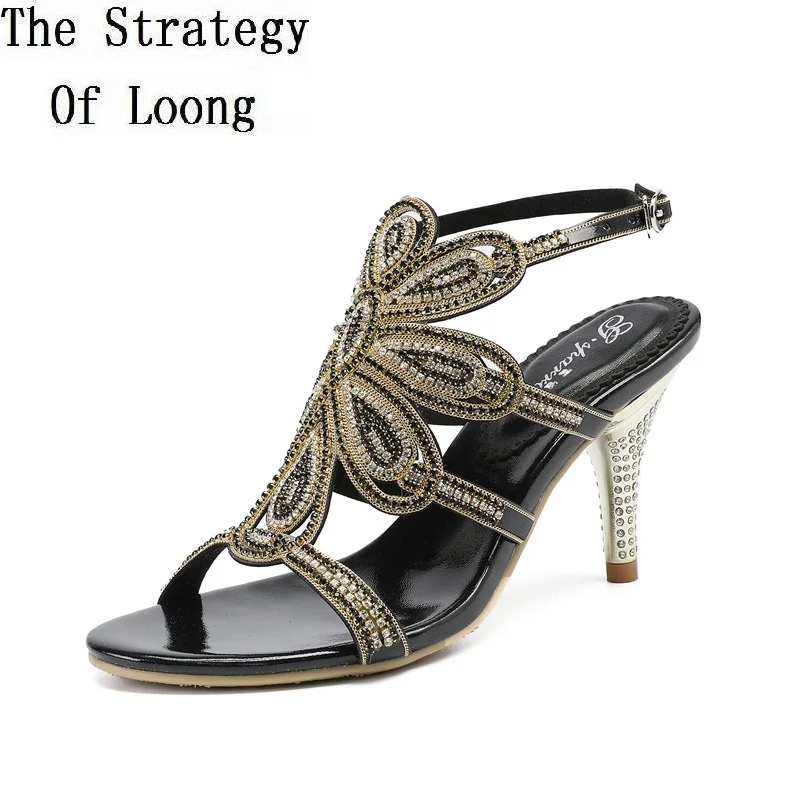

2018 New Arrival Women Thin High Heels Crystal Genuine Leather Open The Toe Flowers Sandals Lady Big Size Summer Shoes 20180625