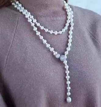

new fashion 7-11mm south sea round white pearl necklace 38inch 925s