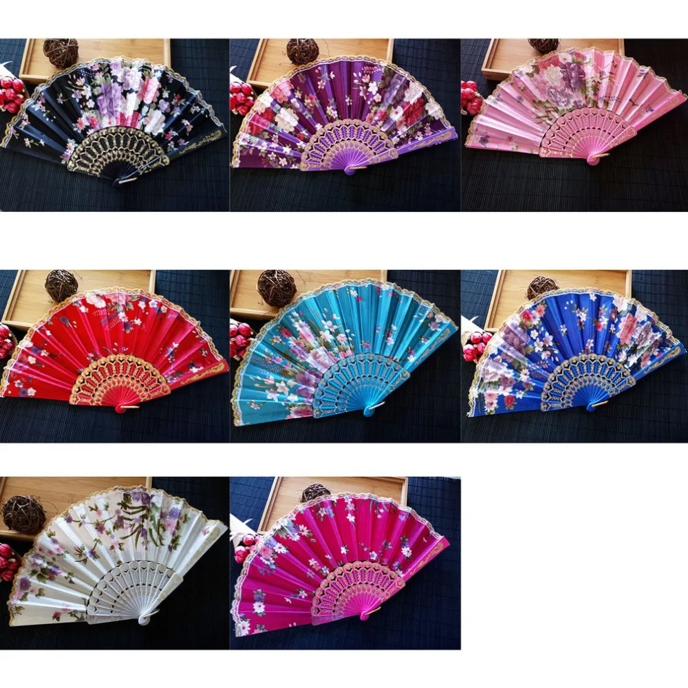 

Summer Style Folding Hand Held Fan Fabric Floral Wedding Dance Favor Pocket Fan