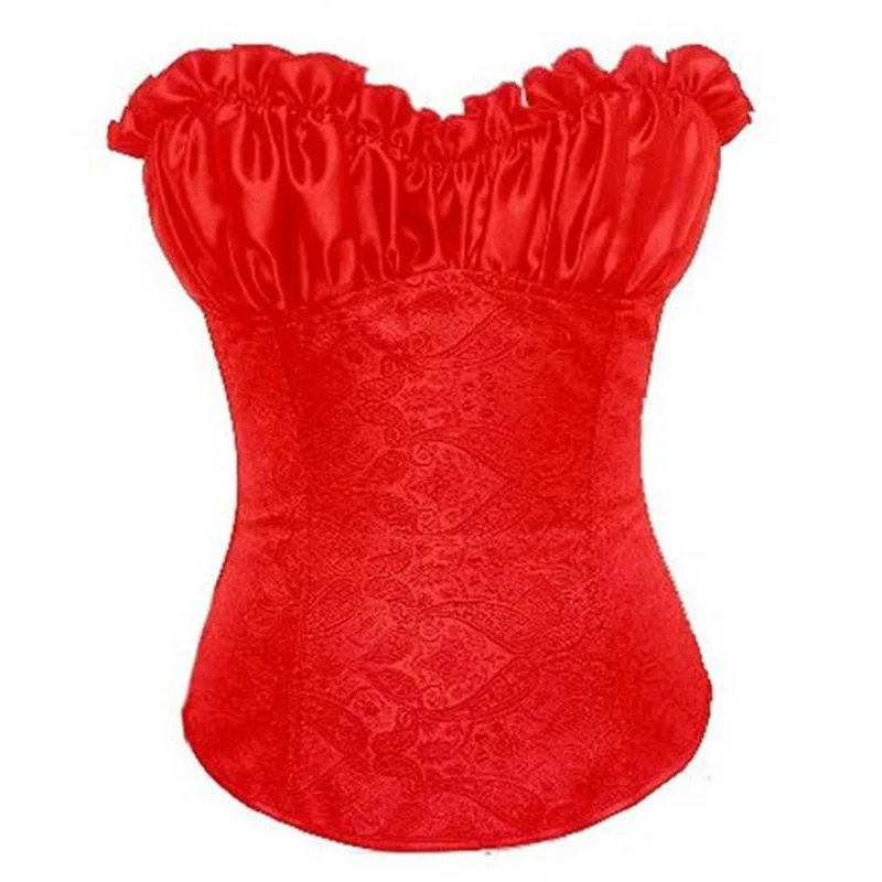 S 6XL Plus Size Corset Women Strapless Jacquard Ruffled Corset Overbust