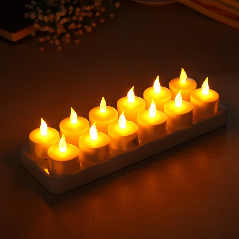 

12 PCS LED Rechargeable Flamless Candles Tealight with Flickering Holders Wedding LED Electronic Candle Night Light