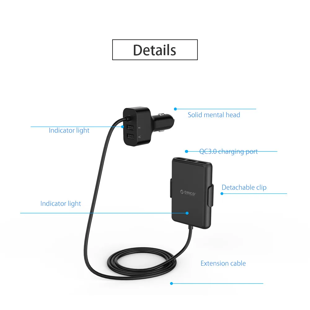 ORICO 5 портов QC3.0 USB Автомобильное зарядное устройство универсальное USB быстрое зарядное устройство 52 Вт для iPhone 7 samsung Xiaomi автомобильное зарядное устройство для телефона