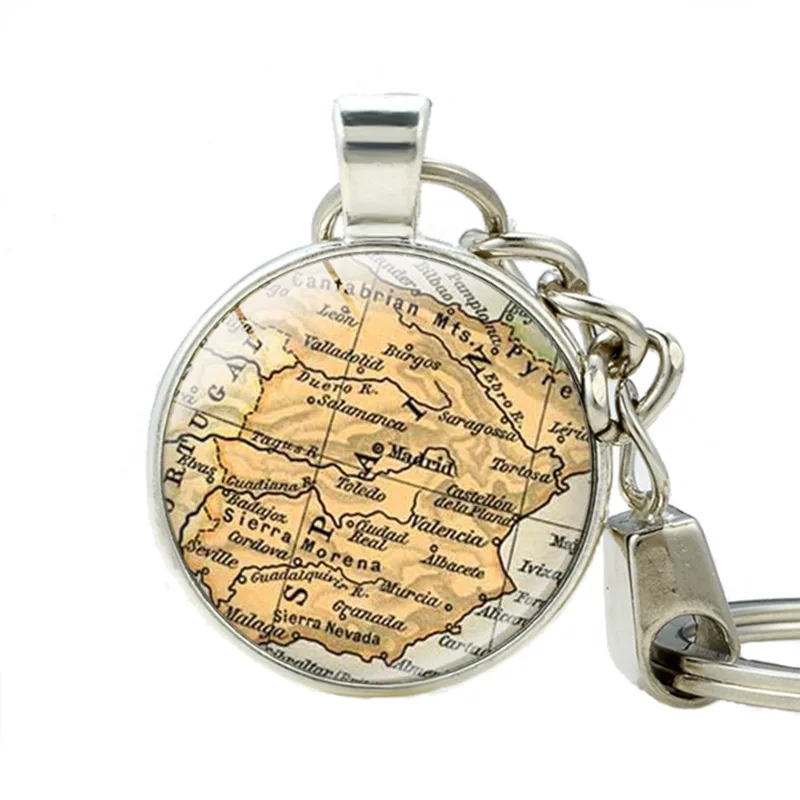 Spain Pendant Keychain Madrid Spain Jewelry Keychains Map Pendant