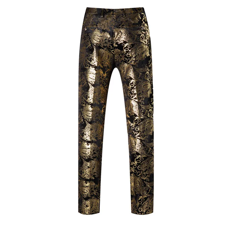 (Куртка + брюки для девочек) для мужчин золото печатных Пейсли Цветочный Черный Золото смокинг сценические костюмы Slim Fit Блейзер муж