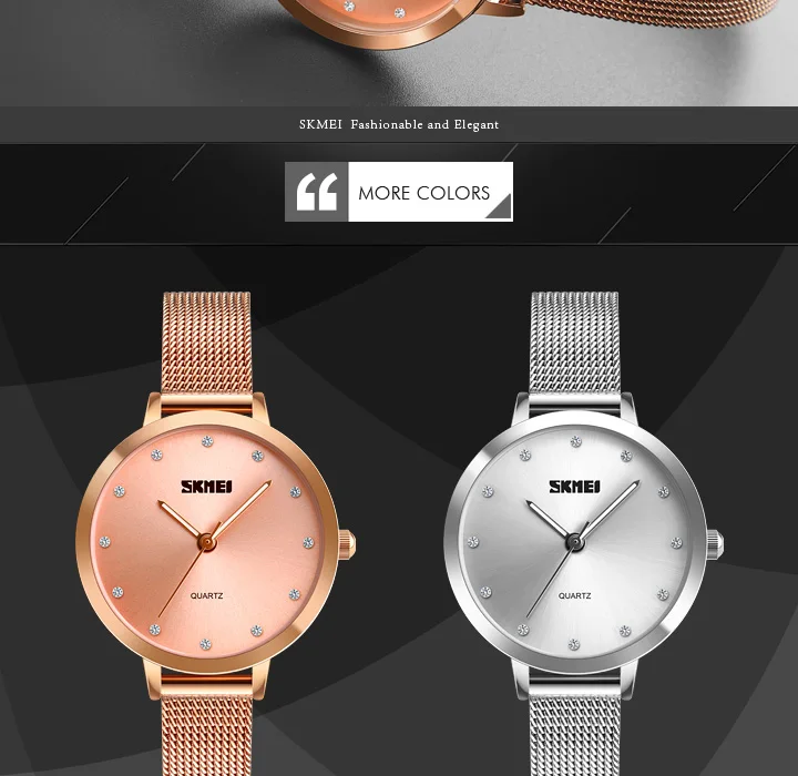 SKMEI мода розовое золото женские часы браслет из нержавеющей стали часы женские Роскошные Кварцевые наручные часы женские часы Montre Femme