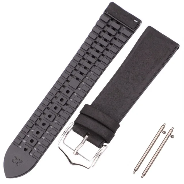 HENGRC Cowhide And Silicone Watch Strap Bracelet 18 20 22mm Men Women Waterproof Breathable Watchbands Watches Clock Accessories Smooth Black