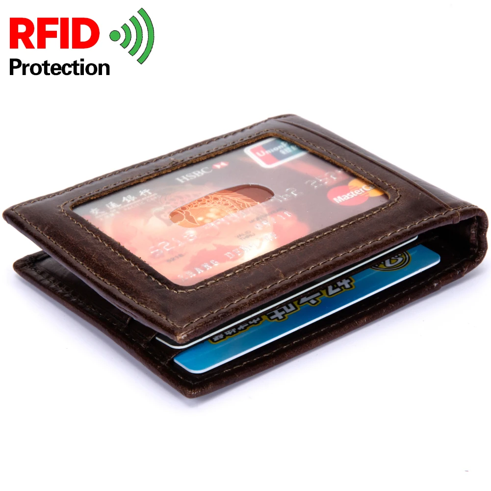 

RFID Theft Protec Coin Bag Hasp Cowhide Leather Men Wallets Male Money Card Holder Mobile Card Holder Purses