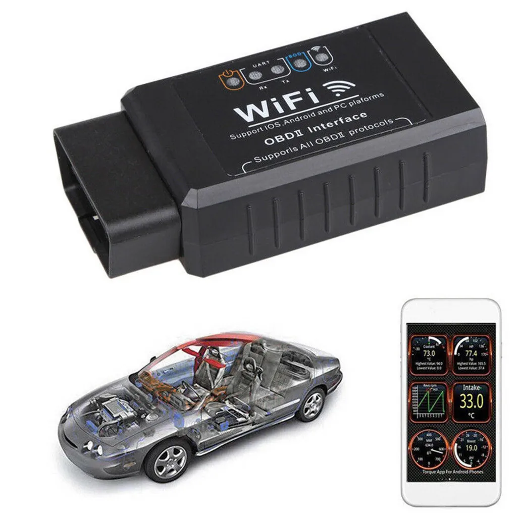 V1.5 ELM327 автомобильный Wi-Fi OBD 2 OBD2 OBDII сканирующий инструмент Foseal сканер адаптер проверочный светильник двигателя диагностический инструмент для iOS и Android J20