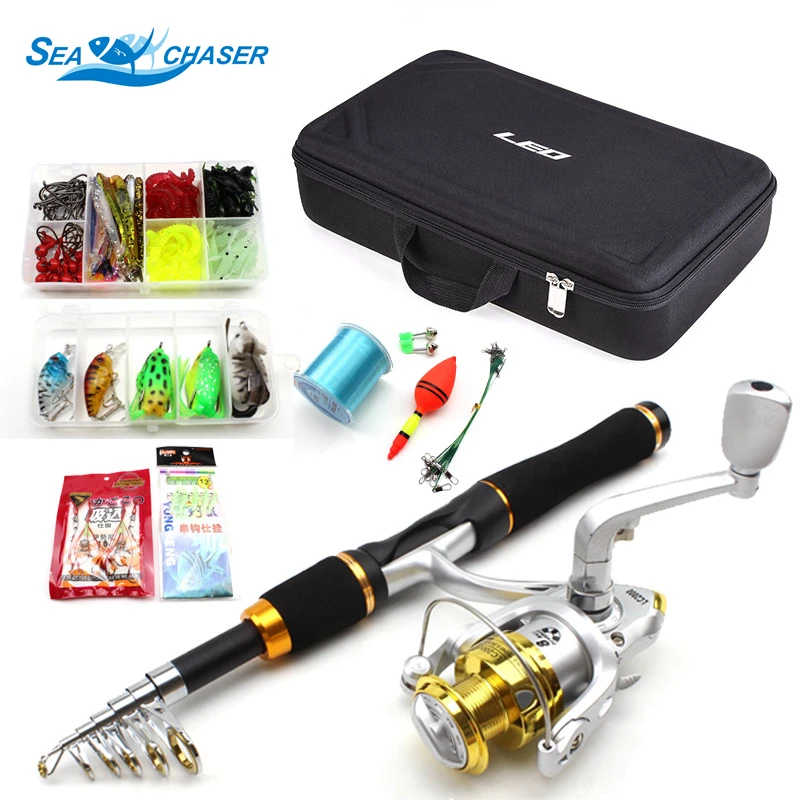 

High Quality 1.65M carbon Telescopic Fishing Rod and 9BB Reels Spinning Casting Rod a lot of Hook Lures Hard Fishing Bag set