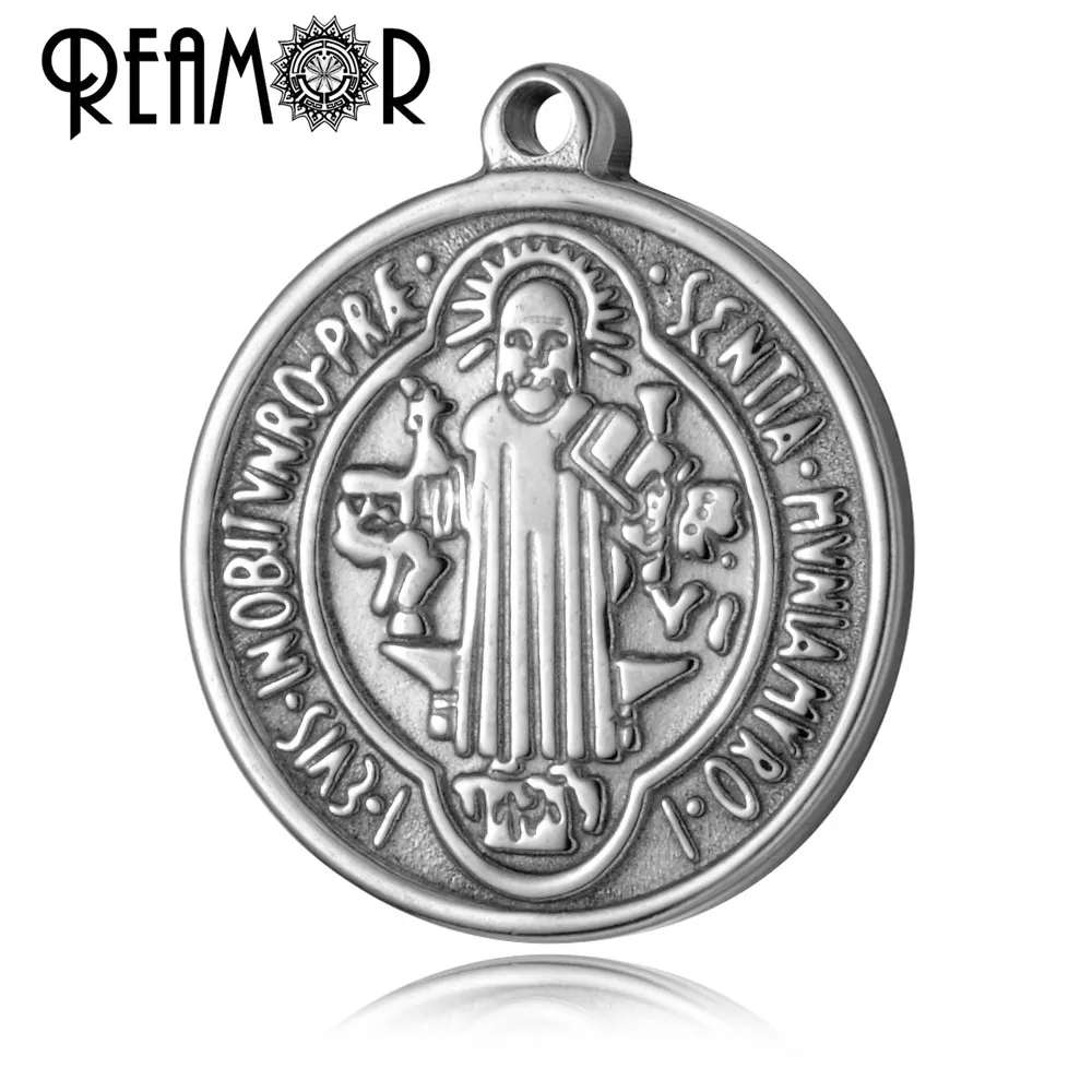 REAMOR 316l Stainless Steel St. Benedict Medal Dangles Floating