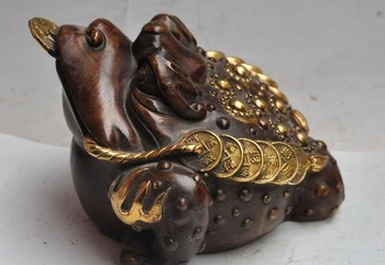 

7"china bronze gilt wealth money coin Golden Toad bufo spittor lucky rich statue