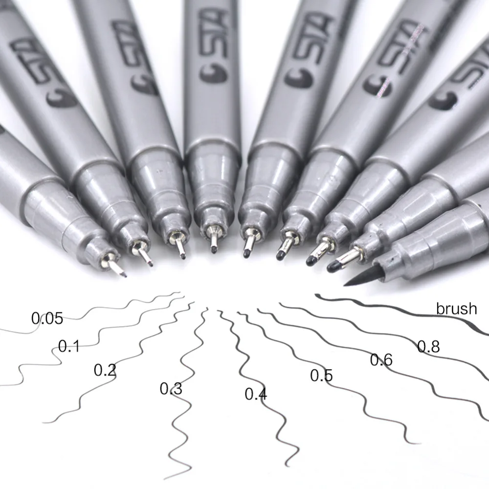 

9Pcs 0.4 Mm Water Based Fine liner Pens Superfine Drawing Writing permanent marker stationery pens for school