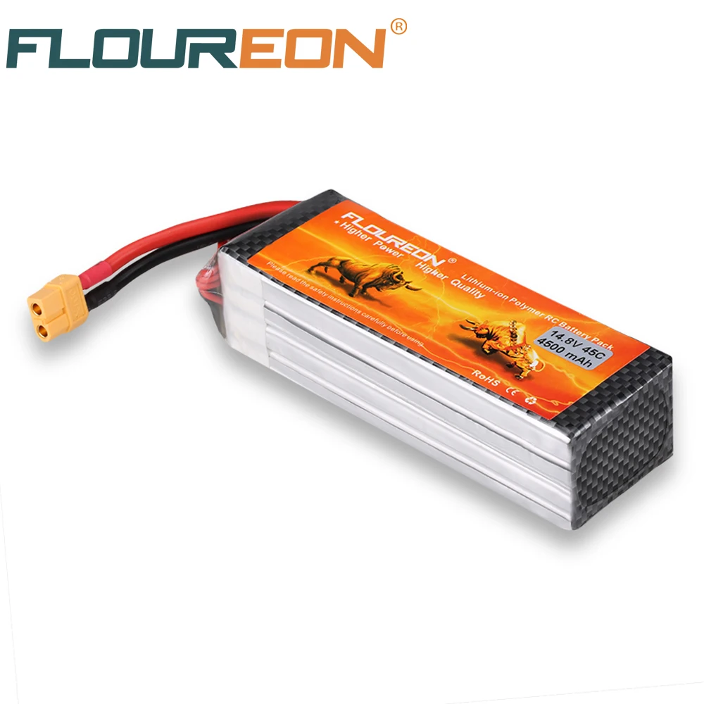 

FLOUREON 14.8V 4500mah 4S 45C Li-Polymer Battery XT60 Plug for Mariner 450 Waterproof RC Quadcopter Ar.Drone