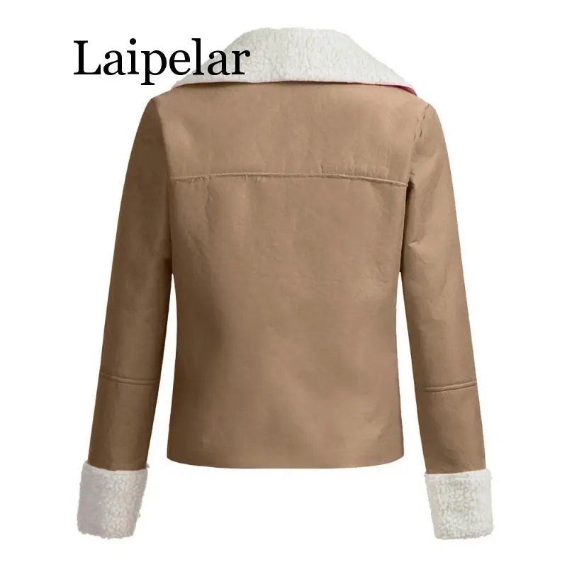 Куртка Laipelar Женская мотоциклетная из искусственной овчины с отворотом замшевой