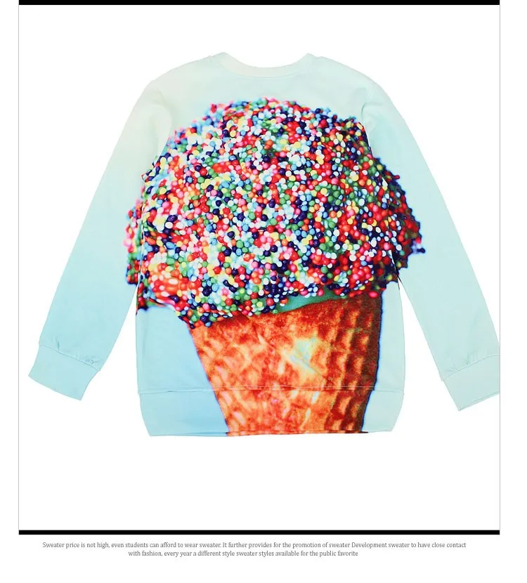 Nadanbao Новые поступления для женщин Двусторонняя толстовки Высокое качество 3D принт мороженое пуловеры для кофты звезда Расплавленный