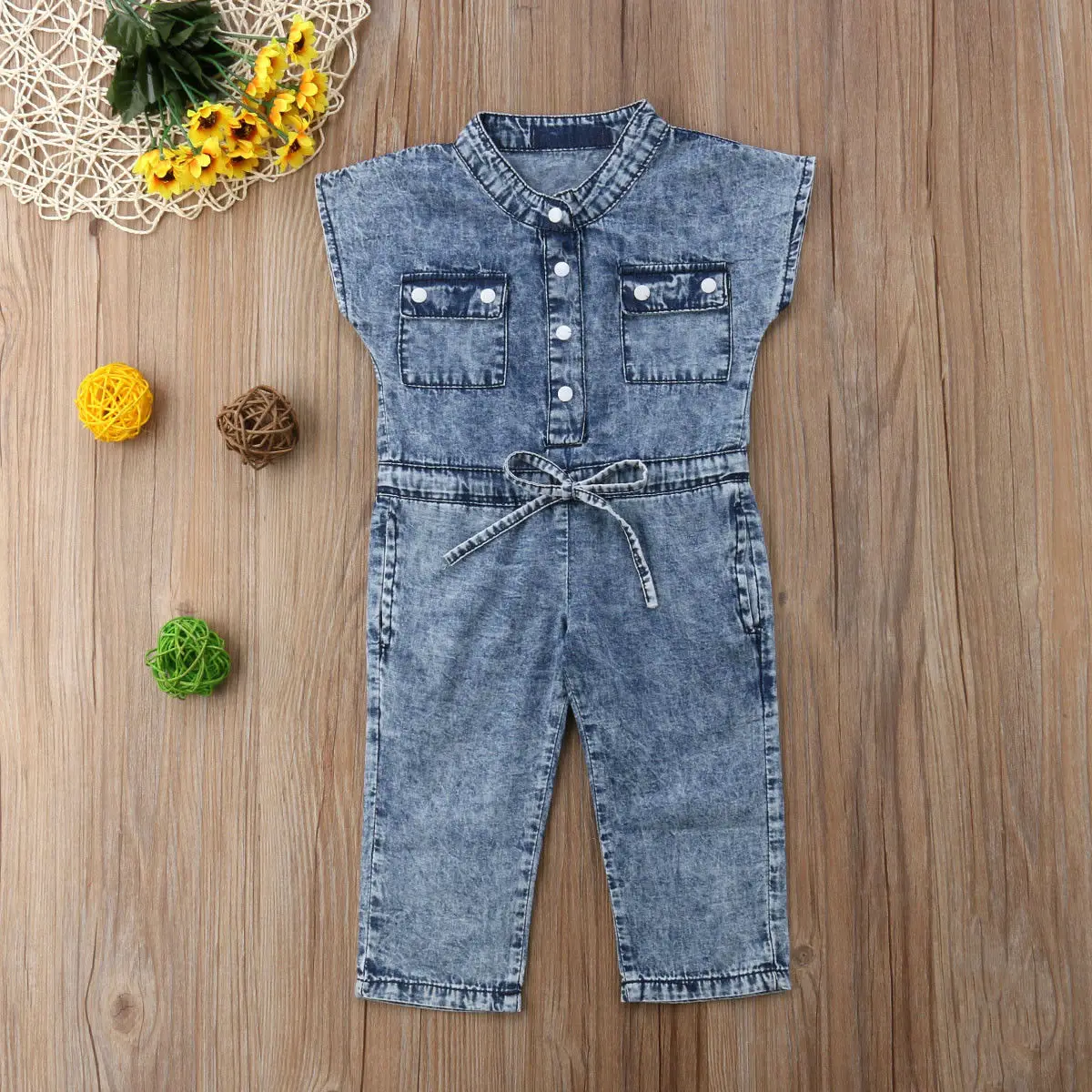 

Summer Toddler Baby Kids Girl Pocket Denim 100% Cotton Bodysuit Cool Button Jumpsuit Outfits Clothes Long Pants 1-6T