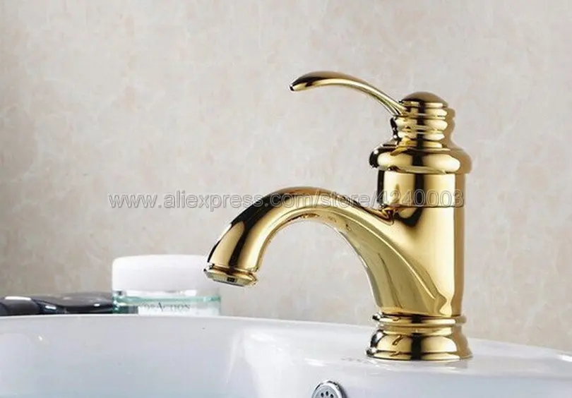 Basin Faucets Euro Gold Washbasin Faucet Luxury Bathroom Basin Taps Single Handle Vanity Single Hole Mixer Water Taps Knf121