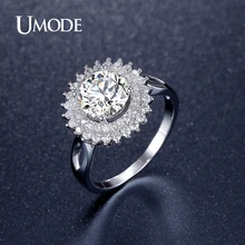 UMODE Brand Jewelry New Engagement Wedding Rings For Women Rhodium plated Big Flower Crystal Rings Bijoux Aneis Bague AUR0362
