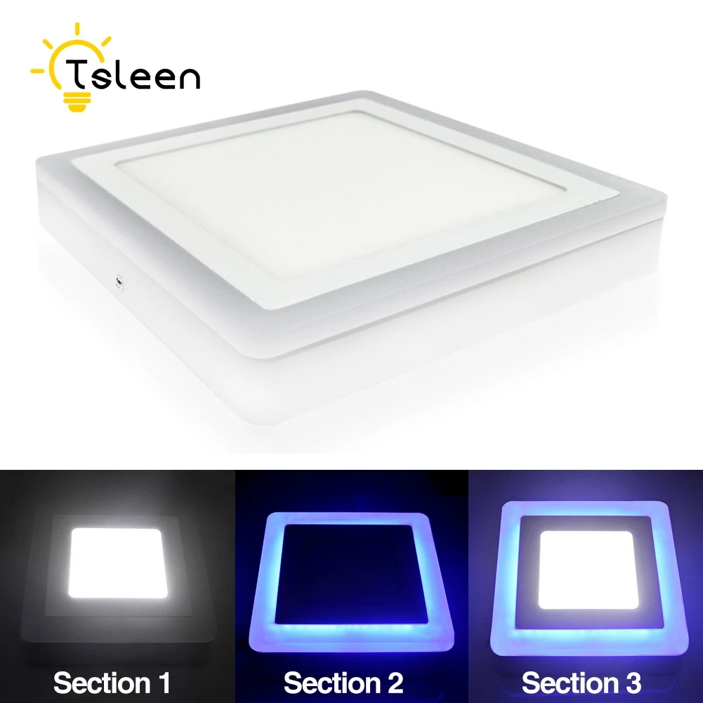 

TSLEEN Free Shipping! Led Panel Light Surface Mounted Dual Color Round Square 3W+2W 6W+3W 12W+4W 18W+6W White+Blue Downlight
