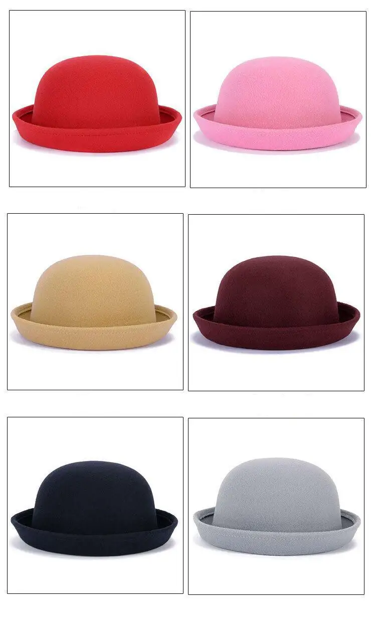 Retail Little Girls Fedora Hat Dome Cap Children Dress Hats Kids Caps Felt Hats Wool Felting Bowler Hat