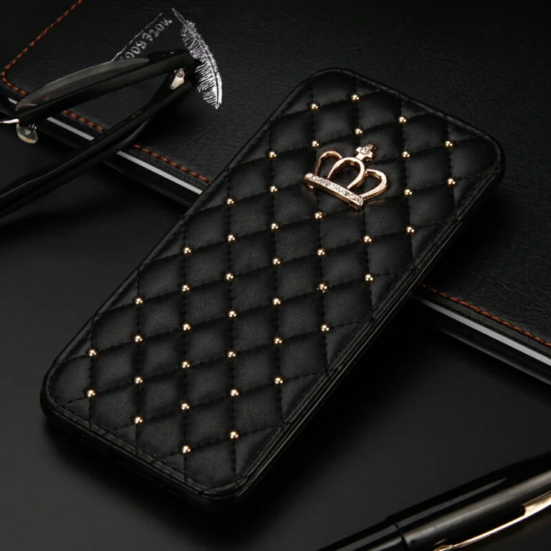 Кожаный кошелек для huawei P8 P9 P10 P20 P30 Lite Mate20 Pro Чехол с блестящей алмазной короной Стильный чехол s откидная крышка сумка для мобильного телефона - Цвет: Black