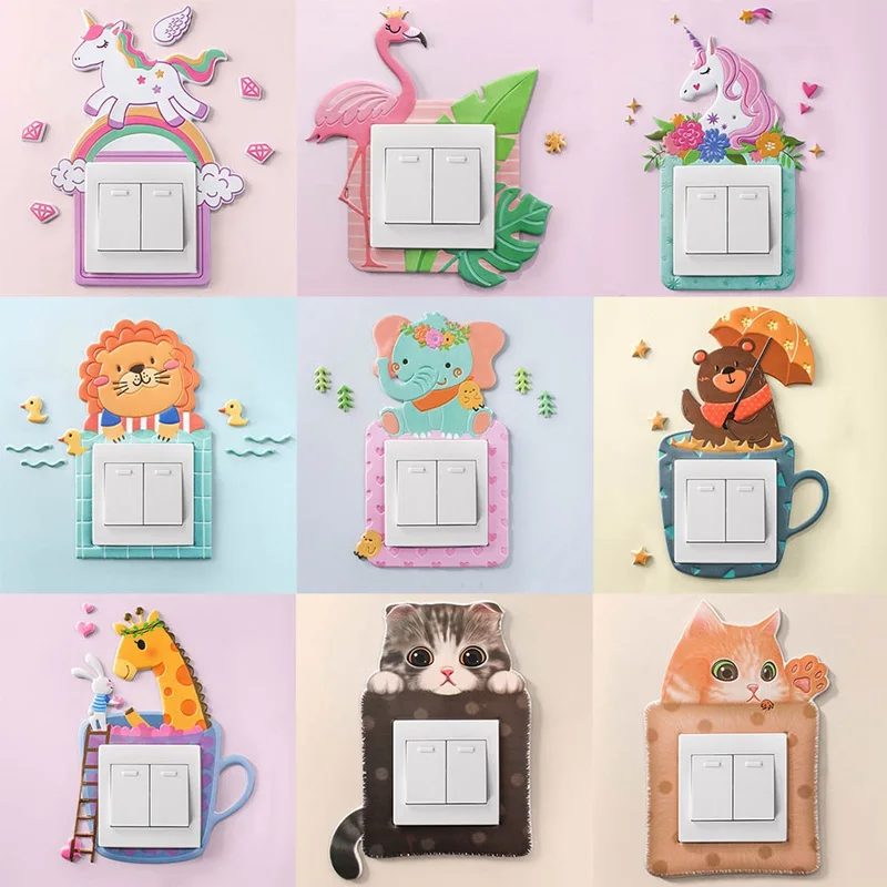 

YUYU 3D Wall Silicone On-off Switch Luminous Light Switch Outlet Wall Sticker Animal Unicorn Flamingo Cover Cartoon Room Decor