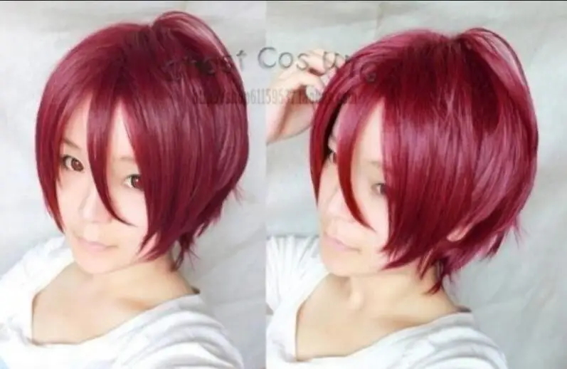 Новый Рин Мацуока Короткие Wine Red Прямо Аниме Парик Coplay R18 @ Горячее Надувательство!