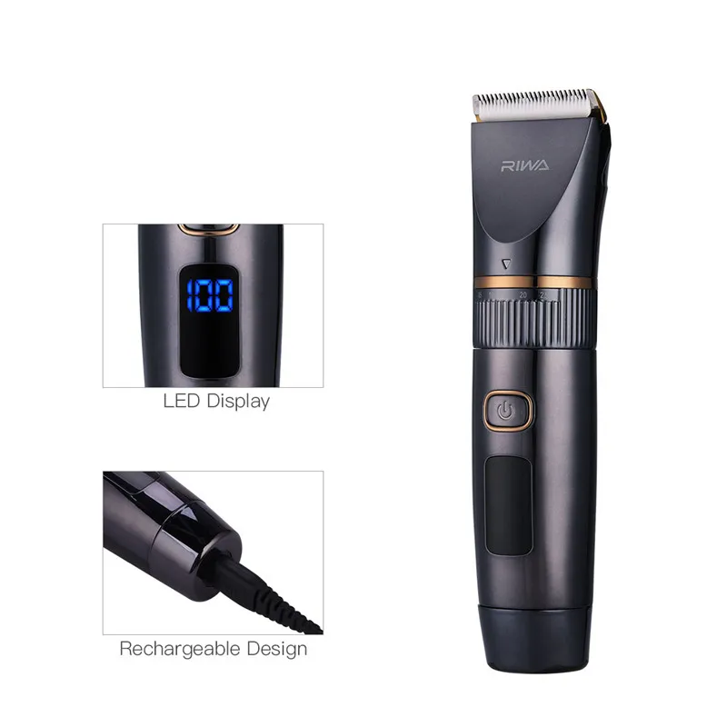 Günstige RIWA Wiederaufladbare Haar Trimmer Titan Keramik Klinge Razor Clipper Bart Trimmer Rasierer Elektrische Haircutting Barbe Led anzeige