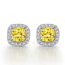 Супер звезда Любовь лучший стиль чистый 14 K серьги из белого золота 1Ct/шт форма подушки имитированный Алмаз Золото Au585 серьги гвоздики