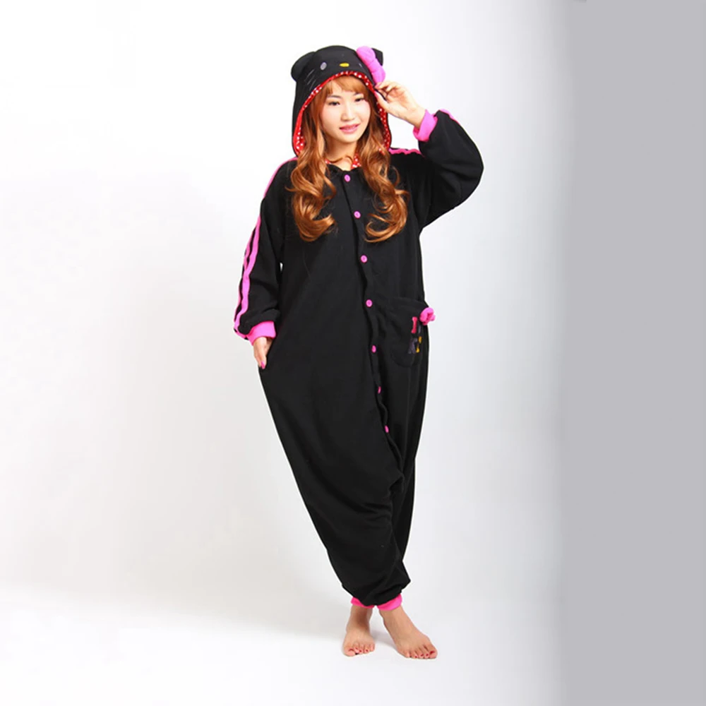 Unisex Black KT Cat Pajamas Cute Cartoon Pyjamas Halloween Costumes