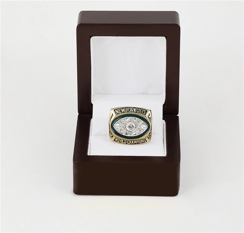 1968 New York Championship Ring Official Version Replica with Wooden Box Men Alloy Ring for Jets Fans Gift Collection 11