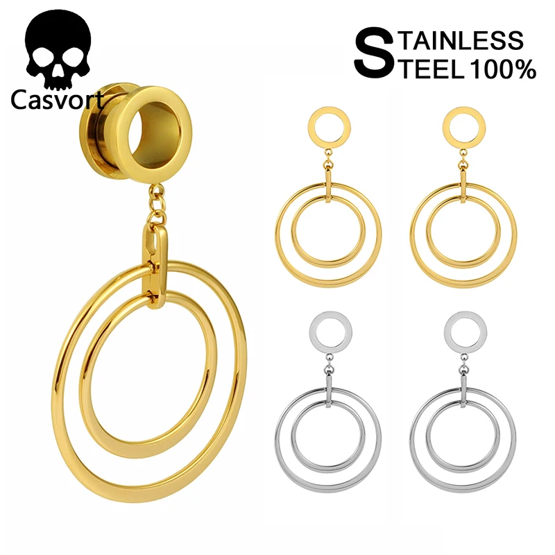 

Casvort Ear Piercing Ring Plug Expander Tunnel Plug Dangle Studs Saddle Ear Gauges Stretchers Fashion Body Piercing Jewelry Gift