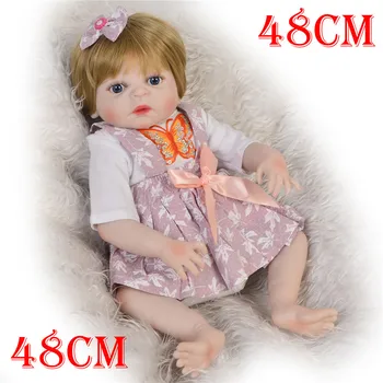

Boneca Reborn Menina 19" full vinyl silicone reborn baby girl dolls 48cm bebe real reborn brinquedos can bathe child doll toy