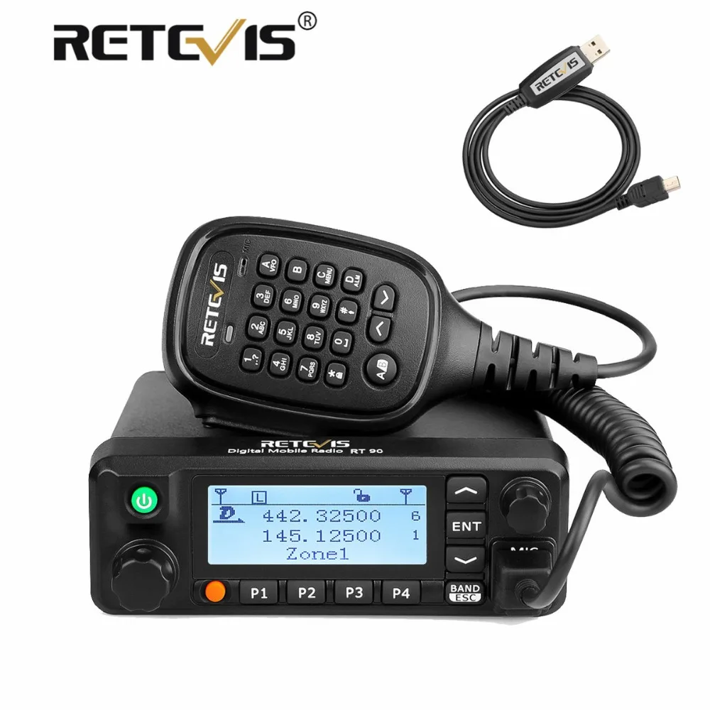 Retevis RT90 DMR Digital Mobile Two Way Radio Car Walkie Talkie Transceiver 50W Dual Band Dual Time Slot Ham Amateur Radio+Cable