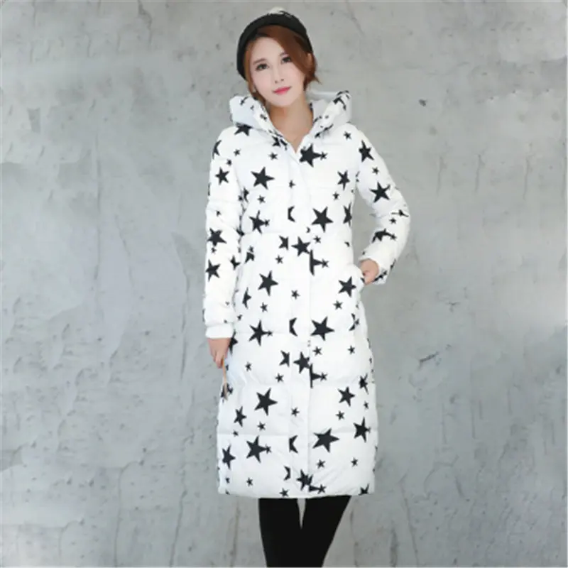 Casaco Feminino, зимнее пальто с капюшоном размера плюс, женская пуховая парка, удлиненная парка, пальто, однотонная верхняя одежда с принтом, MZ885 - Цвет: white star
