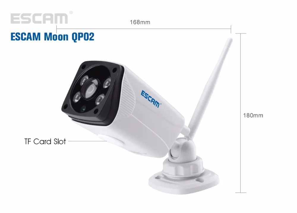 Escam Moon QP02 2MP HD 1080P Wi-Fi камера с сигнализацией, наружная цилиндрическая IR-Cut ip-камера с разрешением 180 градусов, поддержка Макс 64 ГБ, TF карта