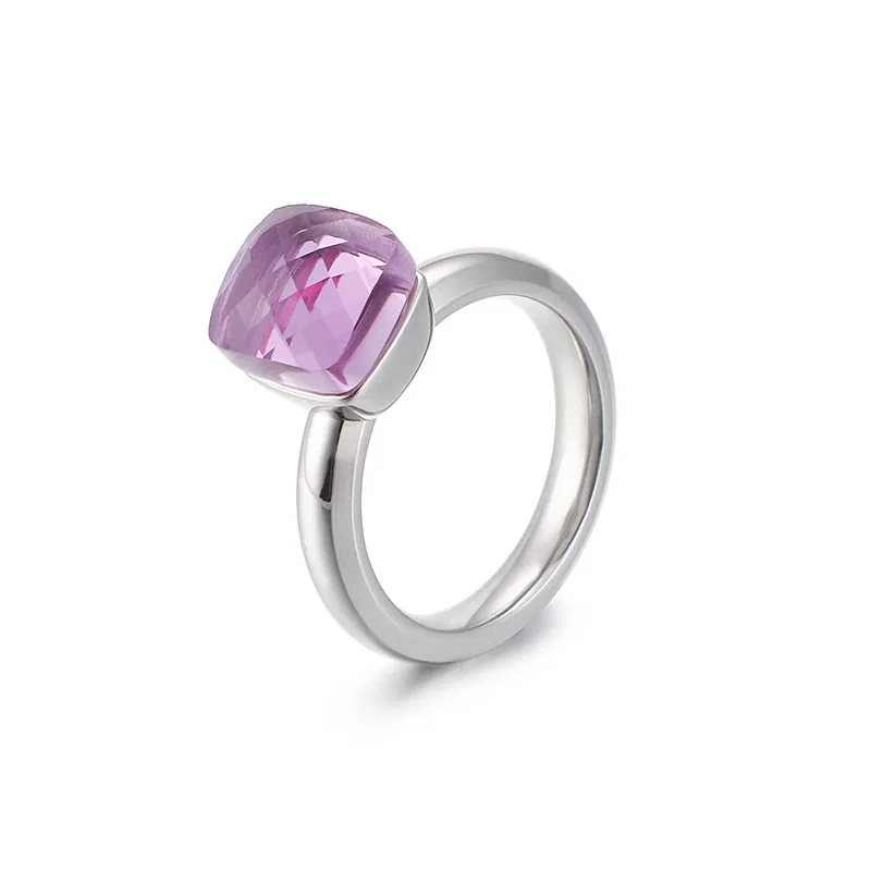 Женское кольцо из нержавеющей стали серебряного цвета с большим стеклом, модное обручальное кольцо для женщин, вечерние ювелирные изделия, подарок - Цвет основного камня: Light purple