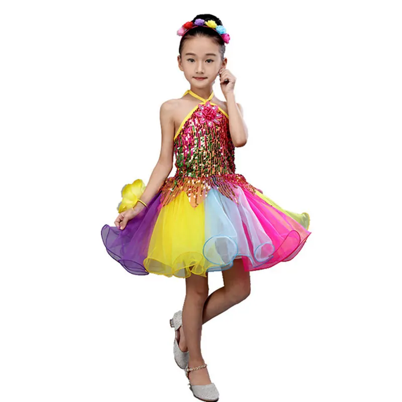 

Girls Dance Costumes Salsa Sequins Modern Dance Costume Dance Girl Dress Dancewear Dancing Dress of Girl Stage Costumes for Kids