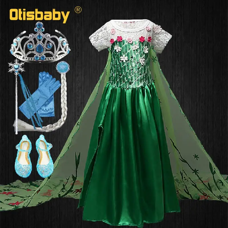 

Summer Beautiful Girl Flower Lace Princess Elsa Dress Fancy Children Clothing Kids Birthday Party Anna frocks Snowflake Costume