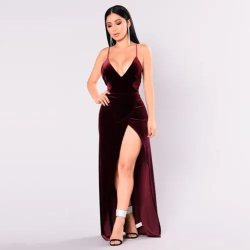 

2018 Hot Women Sexy Deep V neck Pleuche Bodycon Bandage Party Evening Club Slim Long Dress