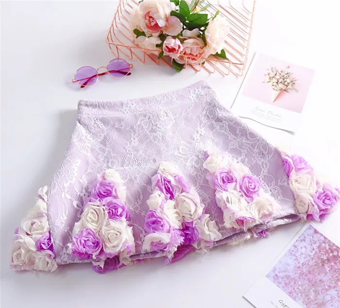 KEQI Высокая сексуальная 3D Роза цветочная пышная плиссированная юбка кружевная мини-юбка для женщин осень эластичная талия H69