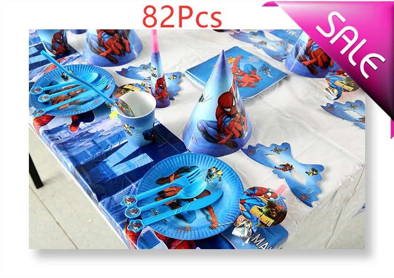 

82pcs Spiderman Birthday Party Decoration Kids Disposable Tableware Plates Tablecloth Cups Baby Shower Event Party Supplies Favo