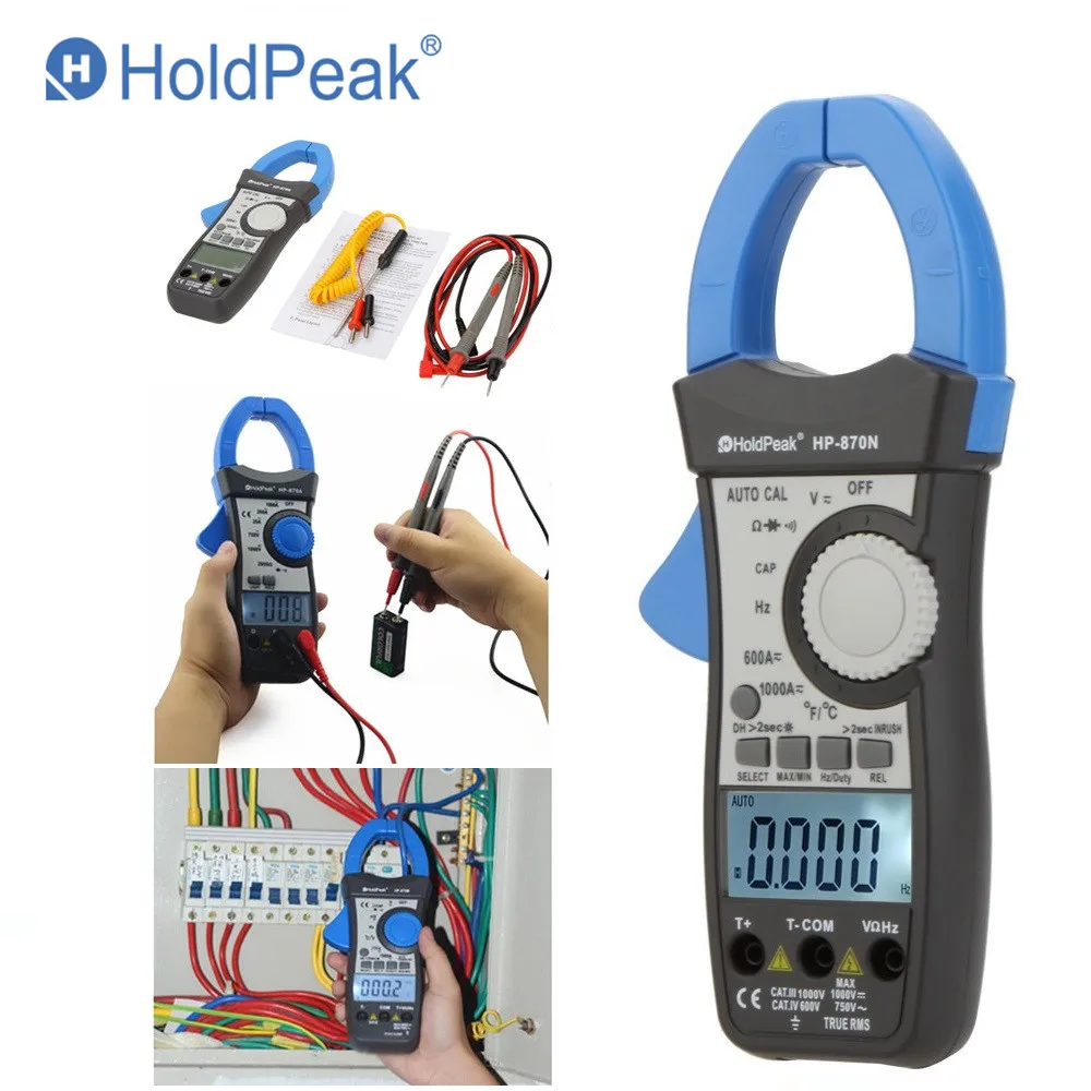 HoldPeak HP-870N Авто Диапазон AC DC Цифровой клещи мультиметр Pinza Amperimetrica Amperimetro True RMS частота подсветка - изображение