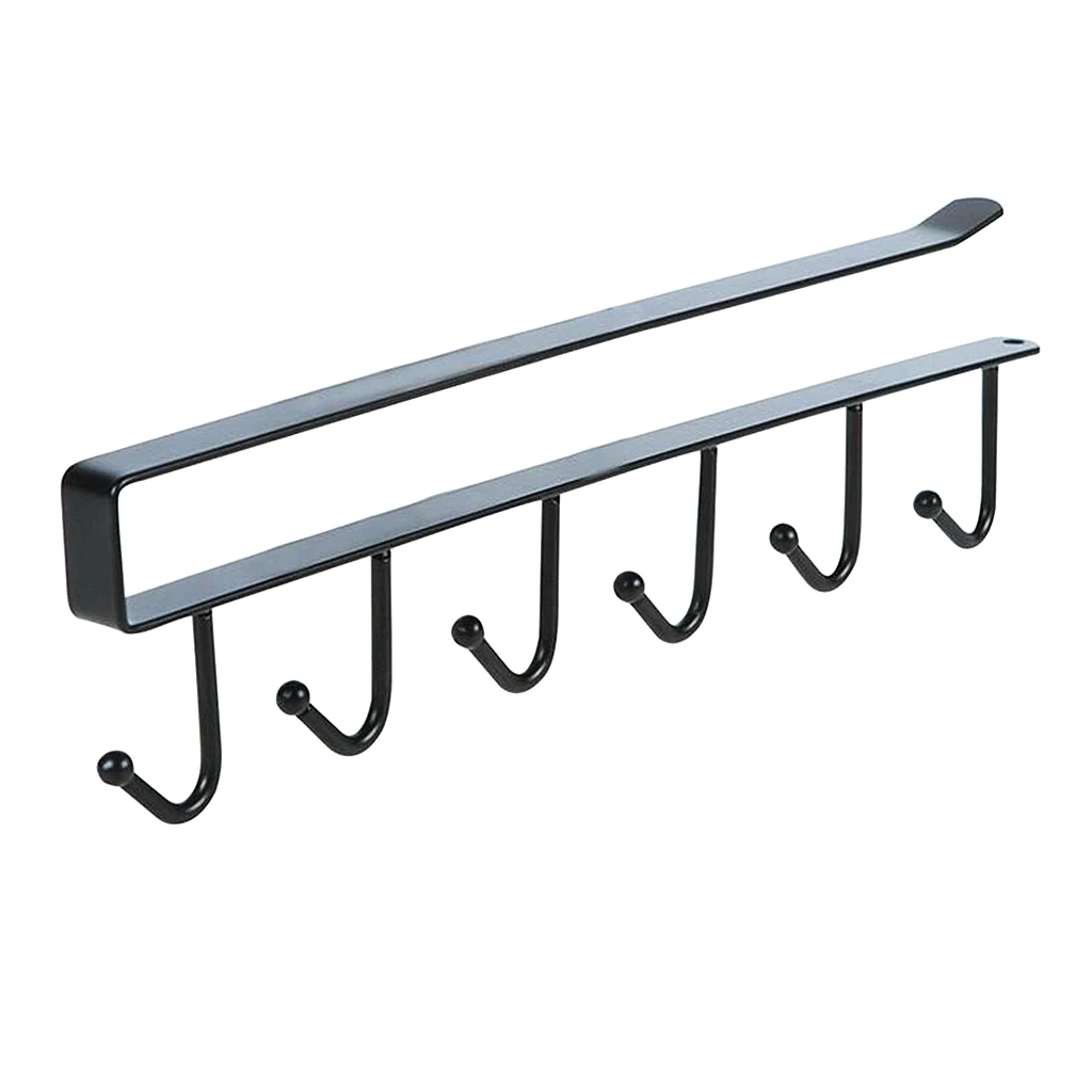 6 Hook Under Shelf Mugs Cups Wine Glasses Storage Drying Holder Rack Cabinet Hanging Organizer Rack for Kitchen Home Bathroom