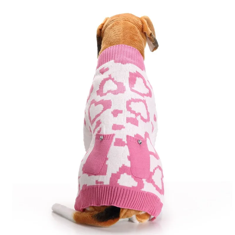 Новые осенние/зимние шерстяные свитера для домашних собак, милый Рождественский вязаный свитер с изображением сердца для средних и Большой пес питомец, одежда(розовый